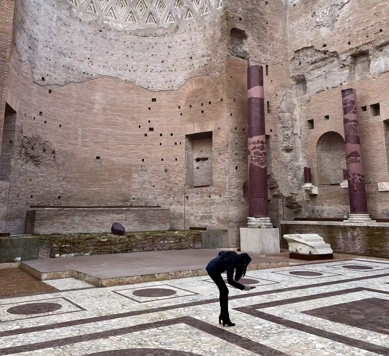 admiring marble floors